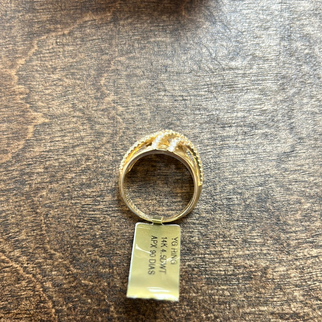 Ladies Yellow Gold Freeform Dome Diamond Ring