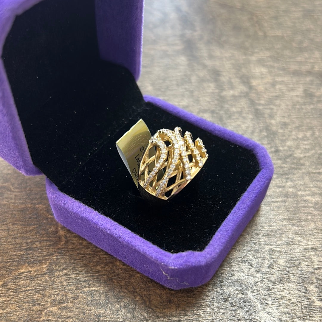 Ladies Yellow Gold Freeform Dome Diamond Ring