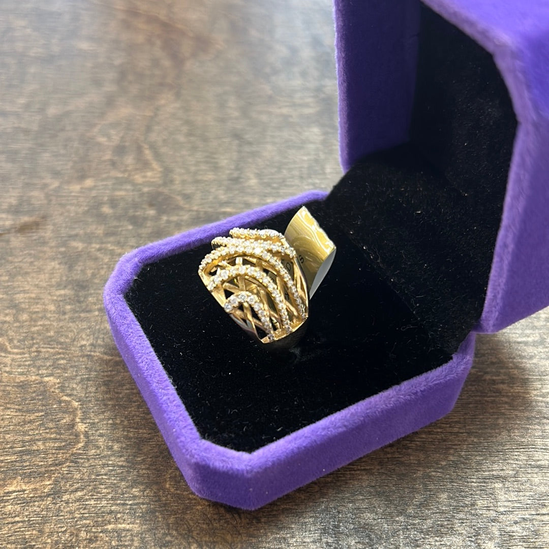 Ladies Yellow Gold Freeform Dome Diamond Ring