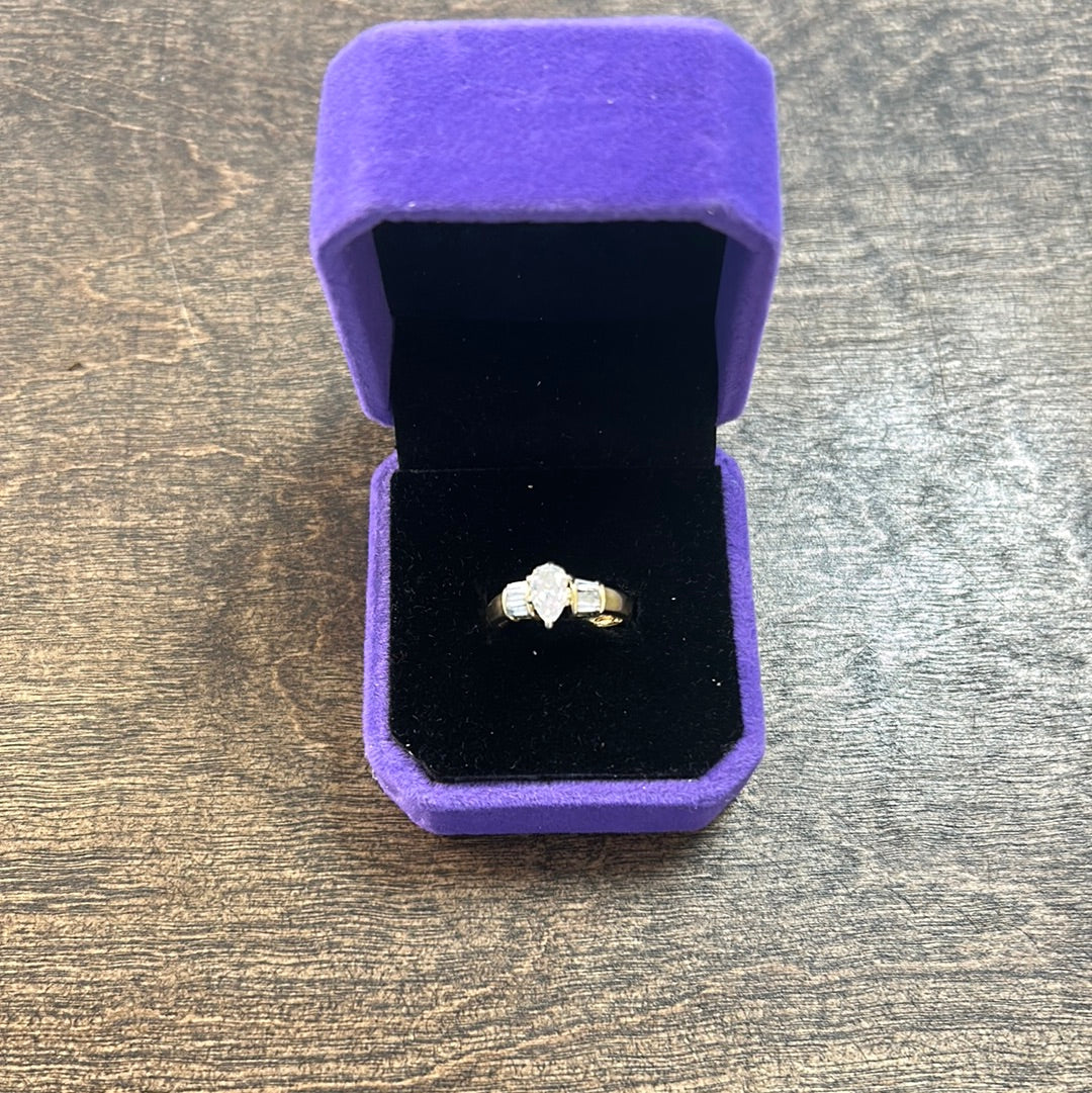Ladies Yellow Gold Pear Cut Diamond Ring