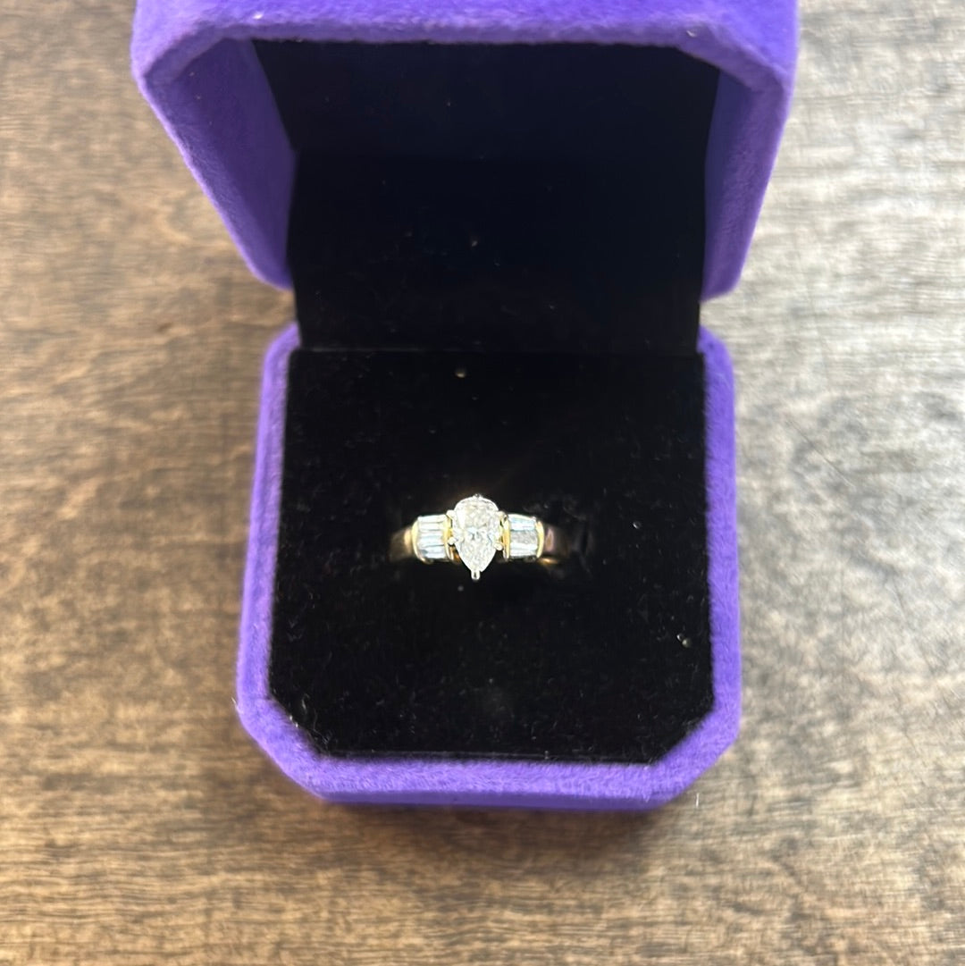 Ladies Yellow Gold Pear Cut Diamond Ring