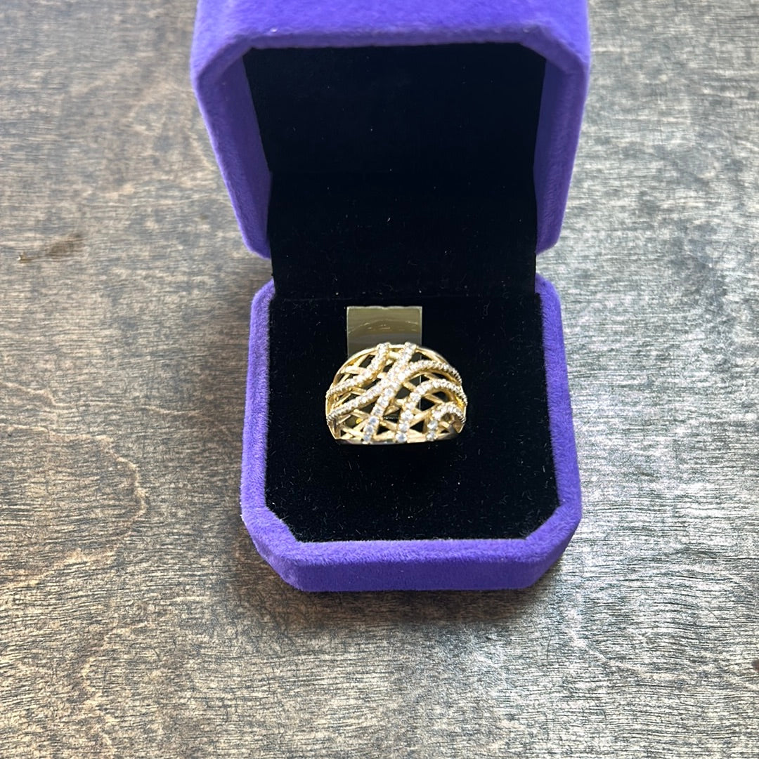 Ladies Yellow Gold Freeform Dome Diamond Ring